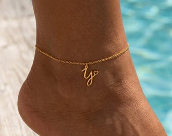 Personalisierte Buchstabe Name Frauen Fußkettchen Zierlich Überlagert Sommer-Strand-wasserdicht stapelbar Gold Schmuck Girfriend Geburtstagsgeschenk für sie ihn