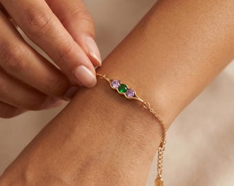 Personalized Peas in Pot Birthstones Bracelet Custom Minimalist Family Stones July Jewelry Birthday Christmas Anniversary Daily Gift for Her