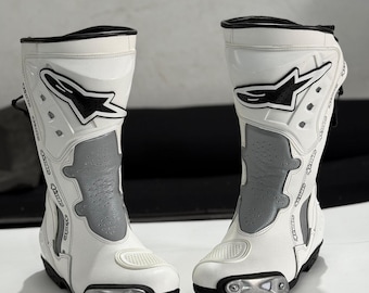 Alpinestars supertech r weiß-graue Leder Motorradstiefel Sport Rennstiefel für Fahrer