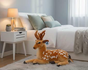 Sika Fawn Plush Deer, Velvet-Touch Woodland Nursery Decor, Newborn Keepsake Companion