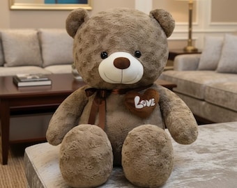 Teddy Bear with Love Heart, Heirloom Plush Stuffed Animal, Boutique Nursery Decor