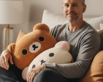 Rilakkuma Bear Plush Pillow, Ultra-Soft Short Plush Bedside Cushion, Kawaii Modern Home