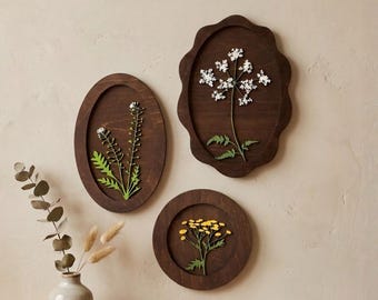 Wall Art, Botanical Herbarium gallery wall, Set of 3 Laser Cut Wooden  Wildflower, Cottagecore Decor