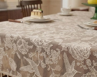 Rechteckige quadratische Tischdecke, französisches Landdekor, gelber Spitze-Blumenstoff, Einrichtungsgegenstände, Gastgebende Einrichtung, Hochzeitsdekorationen, neues Hausgeschenk