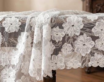 Rectangle Tablecloth, French Country Decor, Embroidered Lace Floral, Home Furnishings, Hosting, Wedding Decorations, New First Home Gift
