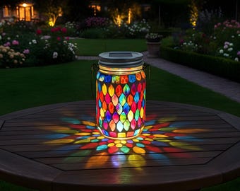 Linterna solar de mosaico de vidrio, luz de jardín exterior impermeable