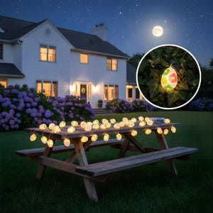 Luci a stringa LED a forma di uovo di Pasqua floreale - Luci fatate scintillanti a batteria per giardino, illuminazione scintillante, motivo uccellino notturno