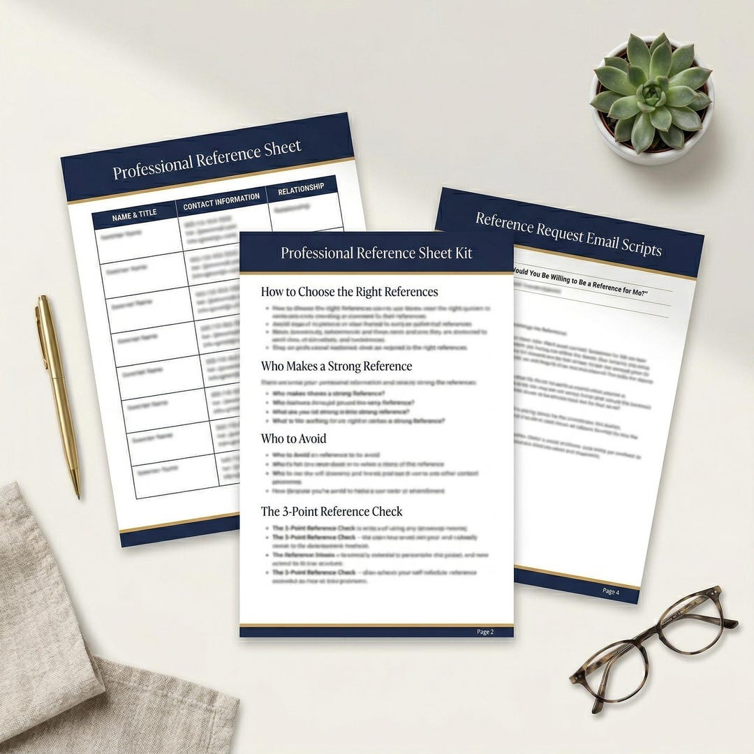 Professional Reference Sheet Kit | Job Application Template | Email ...