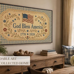 Cornice TV patriottica, ricamo "Dio benedica l'America", bandiera TV 1776-2026, cornice Samsung vintage per il 4 luglio immagine 5