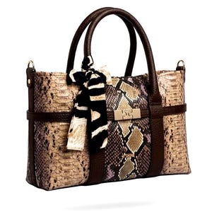 Luxury Python Leather Tote Bag – Designer Snakeskin Handbag with Scarf, Elegant Gift for Her