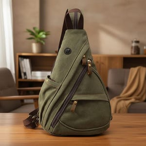 Vintage Canvas Sling Bag, Mens Crossbody Backpack, Travel Daypack, Hiking Shoulder Bag