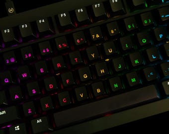 Arial LED-toetsenset met lichtgevende kapjes aan de zuidkant | Doorzichtige, op maat gemaakte RGB-toetsen voor mechanische toetsenborden | Cadeau voor gamers |
