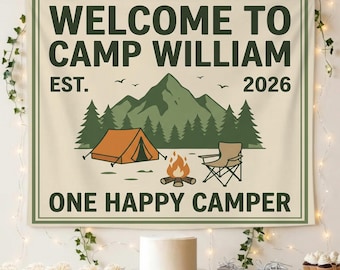 Personalized Camping Tapestry: Welcome to Camp Name Banner, Custom Camp Sign