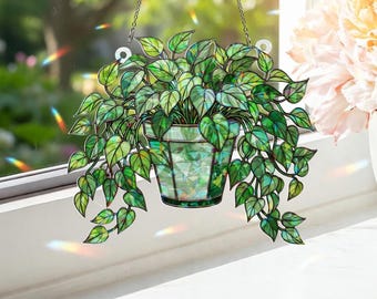 Acchiappasole a foglia verde: pianta olografica in acrilico da appendere alla finestra, decorazione botanica