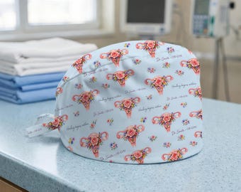 Cuffia chirurgica da ostetricia e ginecologia con stampa floreale: cuffia chirurgica con stampa utero, cappello a bombetta per infermiera