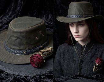 Waxed Canvas Cowboy Hat, Foldable Outback, Unisex Western Bush Hat