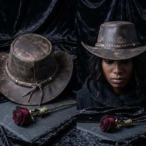 Cowboyhatt i slitet läder, vikbar outbackhatt, unisex huvudbonad för western cattleman