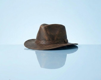 Vintage Style Western Cowboy Hat, Wide Brim PU Leather Outback Hat