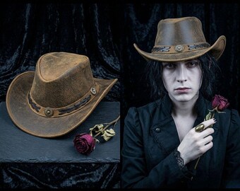 Shapeable Leather Cowboy Hat, Vintage Outback Western Ranch Style