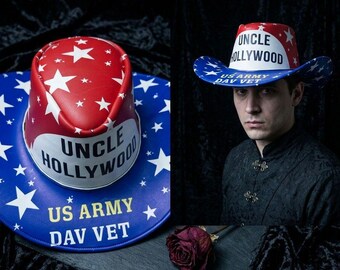 Uncle Hollywood US Army DAV Vet Cowboy Hat, Patriotic Western Leather Cap