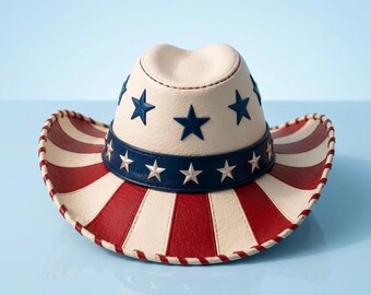 American Flag Leather Top Hat, Patriotic Uncle Sam Style, Red White Blue Stars Stripes