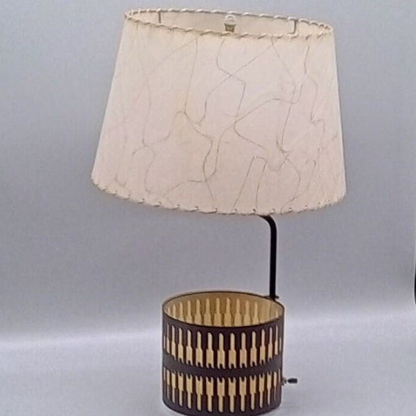 Mid Century Modern Unique Mesh Table and Night Light Lamp-Black Mesh Metal Night Light- Fiber Glass lamp Shade