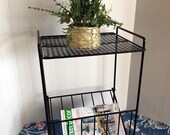 Mid Century Modern Black Metal Mesh Small Record Player Stand and Album Storage-Side Table Lamp-Plant Stand-Magazine Book Rack