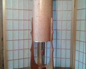 Mid Century Wood Modeline Design Sculptural Teak Wood Rocket Tripod Chain Pull Table Lamp and Shade Made in Italy Free Shipping