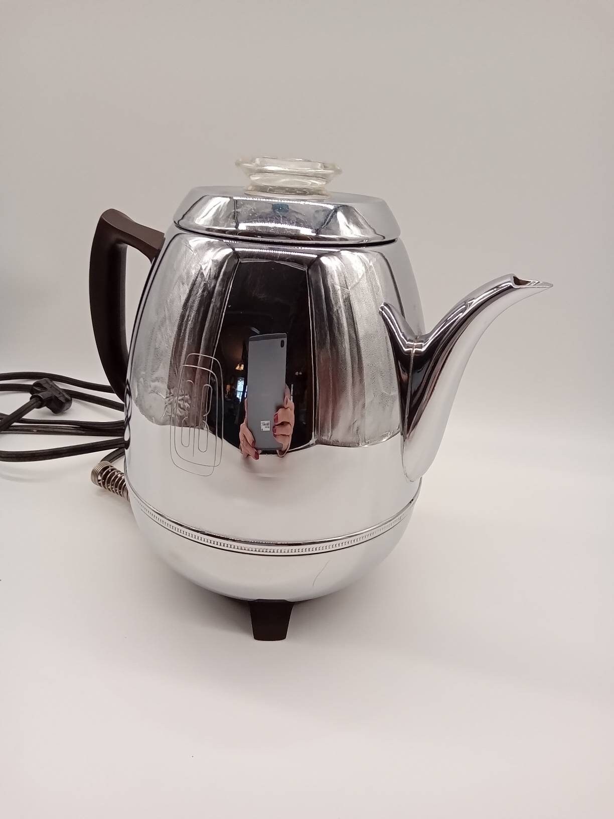 1960s General Electric Percolator 33P30 Pot Belly Chrome Coffee Maker, 9  Cup Mid-century GE Coffee Pot Atomic Home Kitchen 