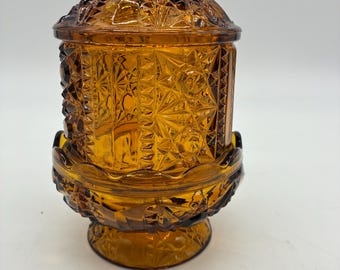 Vintage Amber Fairy Lamp | Indiana Glass Starburst Candle Holder