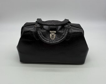 Vintage Black Leather Small Medical Doctors Bag