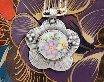 CUSTOM ORDER for Stephanie: Vintage Broken China Jewelry "True Love" by Royal Stafford Fine China Flower Pendant Necklace