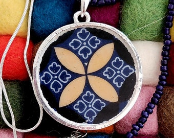 Vintage China Jewelry MCM Porcelain Ashtray of Unknown Origin Pendant Necklace