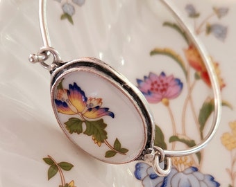 Vintage China Jewelry c1970 Aynsley Fine China's 'Cottage Garden' Oval Bangle Bracelet