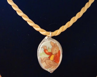Vintage Bunnykins by Royal Doulton China Bunnykins Oval Pendant Necklace