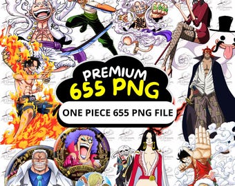 Ensemble One Piece Chibi PNG | Clipart pirates au chapeau de paille (téléchargement numérique)