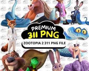 Zootopie 2 PNG | 311 Bundle de cliparts animaux | Judy Hopps Nick Wilde Inspiré de Disney | Téléchargement instantané pour la sublimation Cricut