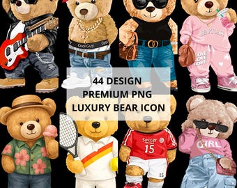 Pack de cliparts de luxe ours en peluche 44 PNG, fond transparent, Baddie Streetwear, téléchargement numérique