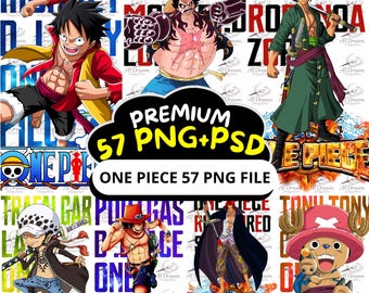 Ensemble de cliparts PNG+PSD | 57 modèles d'équipage au chapeau de paille Luffy (téléchargement numérique)