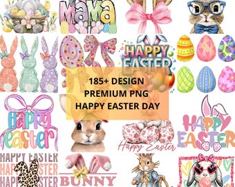 Bundle de cliparts PNG de Pâques, plus de 185 modèles, graphiques Happy Egg Hunt (téléchargement numérique)