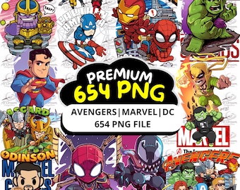 Ensemble PNG super-héros | 654 Clipart Marvel DC | Ligue des Justiciers des Vengeurs | Spider-Man Batman Iron Man | Téléchargement instantané