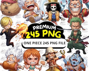 One Piece Anime PNG Clipart Bundle | 245 modèles de personnages Chibi (téléchargement numérique)