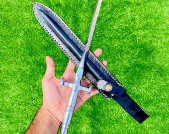 Hand-forged D2 Steel triangle Blade with Leather cover, Collectible Gift