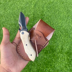 Custom Handmade Folder blade Bone Handle – Collectible Folding with Leather Sheath