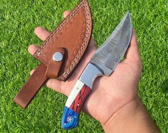Custom American Flag Damascus Steel knife - Collectible Decor