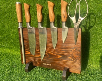 5-Piece Kitchen Knife Set with Scissor & Wooden Magnet Stand – Chef Knives Gift