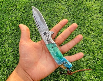 Handmade Resin Handle Folding Blade – with Leather Cover