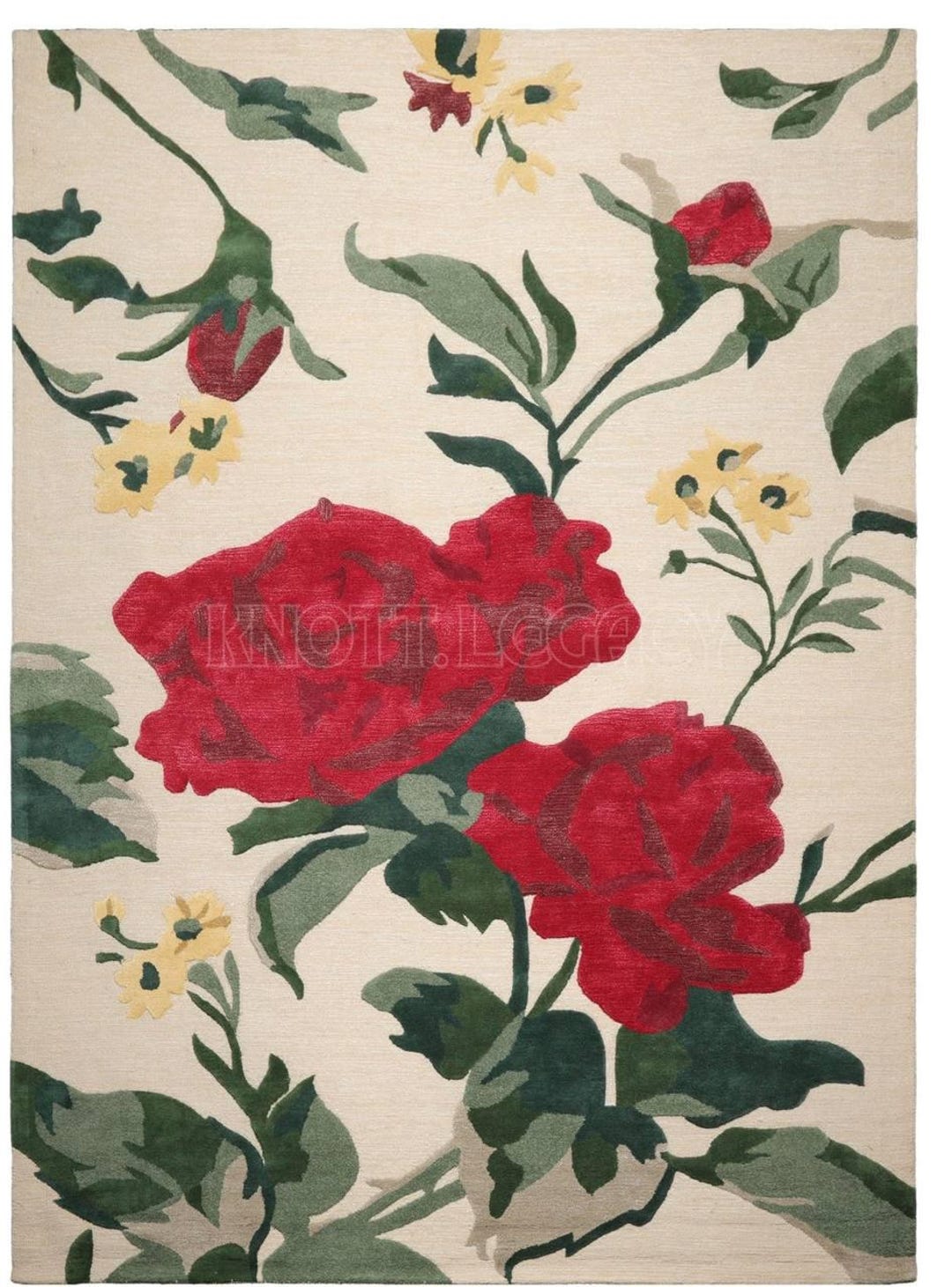 Hand Tufted Wool Rug | Large Red Rose Floral Carpet Botanical Bedroom ...