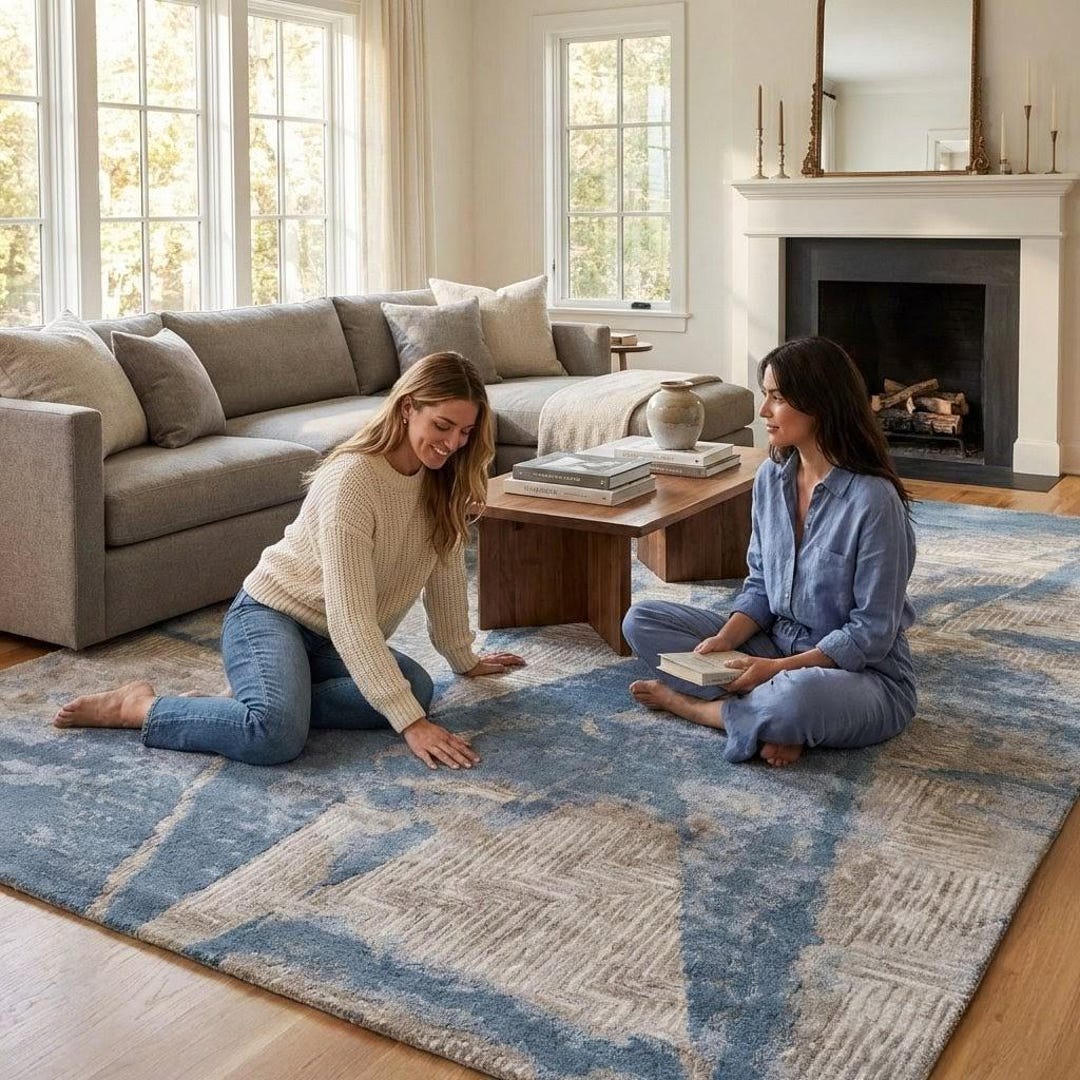 Hand Tufted Rug | Modern Abstract Wool Rugs | Blue Beige Area Rug ...