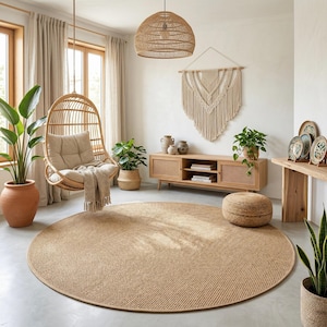 Alfombra redonda estilo bohemio para sala de estar, alfombra circular minimalista moderna para la decoración del dormitorio, alfombra suave para mesita de noche, alfombra estética para la habitación del bebé.